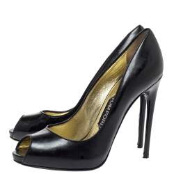 Pre Owned Tom Ford Black Patent Leather Peep Toe Pumps Size 37.5