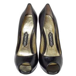 Pre Owned Tom Ford Black Patent Leather Peep Toe Pumps Size 37.5