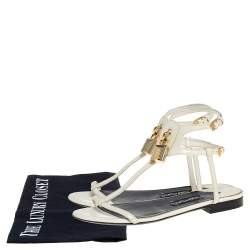 Tom Ford White Patent Leather T Strap Padlock Flat Sandals Size 37.5
