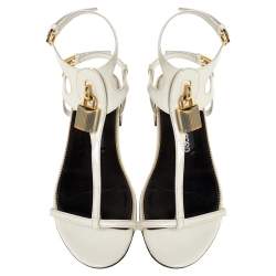 Tom Ford White Patent Leather T Strap Padlock Flat Sandals Size 37.5