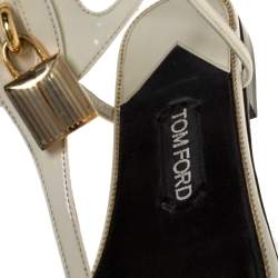 Tom Ford White Patent Leather T Strap Padlock Flat Sandals Size 37.5