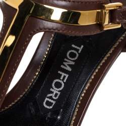 Pre Owned Tom Ford Dark Brown Leather T Bar Ankle Strap Sandals Size 37
