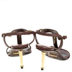 Pre Owned Tom Ford Dark Brown Leather T Bar Ankle Strap Sandals Size 37