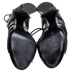 Tom Ford Black Leather Fringes Gladiator Tassel Ankle Wrap Sandals Size 36.5