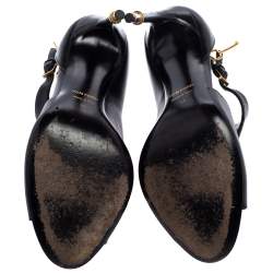 Tom Ford Black Leather Padlock Peep Toe Booties Size 37