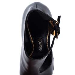 Tom Ford Black Leather Padlock Peep Toe Booties Size 37