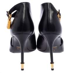 Tom Ford Black Leather Padlock Peep Toe Booties Size 37