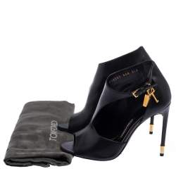 Tom Ford Black Leather Padlock Peep Toe Booties Size 37
