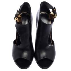 Tom Ford Black Leather Padlock Peep Toe Booties Size 37