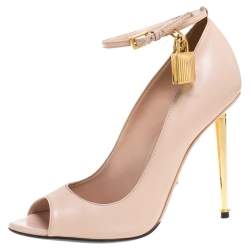 Pre Owned حذاء كعب عالي توم فورد مزين قفل مقدمة مفتوحة جلد وردي باهت مقاس 36.5