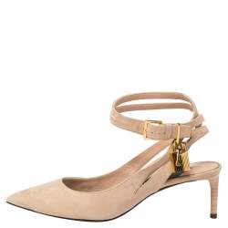 Pre Owned Tom Ford Rose Beige Suede Ankle Lock  Double Strap Pumps Size 39