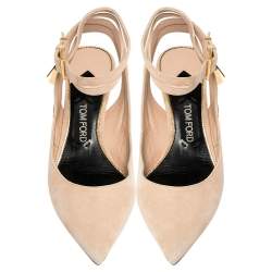 Pre Owned Tom Ford Rose Beige Suede Ankle Lock  Double Strap Pumps Size 39