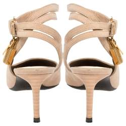 Pre Owned Tom Ford Rose Beige Suede Ankle Lock  Double Strap Pumps Size 39