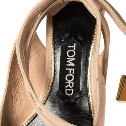 Pre Owned Tom Ford Rose Beige Suede Ankle Lock  Double Strap Pumps Size 39