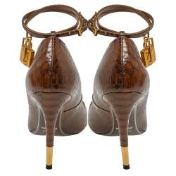 مملوكة مسبقًا Tom Ford Brown Python Leather Ankle Strap Pumps Size 39