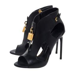 Tom Ford Black Leather Lock Booties Size 38
