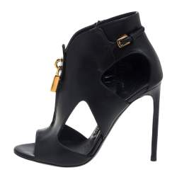Tom Ford Black Leather Lock Booties Size 38
