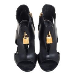 Tom Ford Black Leather Lock Booties Size 38