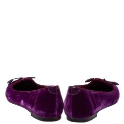 Pre Owned Tom Ford Purple Velvet Bow Almond Toe Ballet Flats Size 39