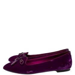 Pre Owned Tom Ford Purple Velvet Bow Almond Toe Ballet Flats Size 39