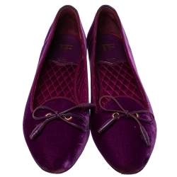 Pre Owned Tom Ford Purple Velvet Bow Almond Toe Ballet Flats Size 39
