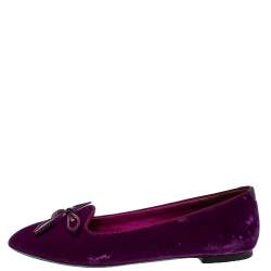 Pre Owned Tom Ford Purple Velvet Bow Almond Toe Ballet Flats Size 39