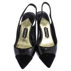 مملوكة مسبقًا Tom Ford Black Lizard Embossed Leather And Suede Slingback Pumps Size 40