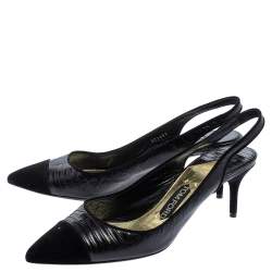 مملوكة مسبقًا Tom Ford Black Lizard Embossed Leather And Suede Slingback Pumps Size 40