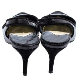 مملوكة مسبقًا Tom Ford Black Lizard Embossed Leather And Suede Slingback Pumps Size 40
