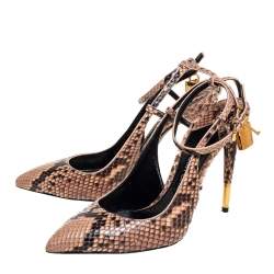 Tom Ford Two Tone Python Padlock Ankle Strap Sandals Size 40 