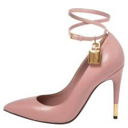 Pre Owned حذاء كعب عالي توم فورد جلد وردي قفل بحزام للكاحل مقاس 37.5