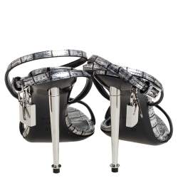 Tom Ford Silver Embossed Leather Padlock Pointy Naked Sandals Size 37