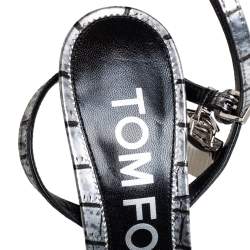 Tom Ford Silver Embossed Leather Padlock Pointy Naked Sandals Size 37
