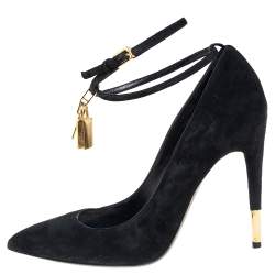 Pre Owned Tom Ford Black Suede Ankle Strap Luck Pumps Size 40