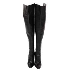 Pre Owned Tom Ford Black Leather Over the Knee Zipper Embellished Heel Boots Size 38