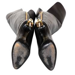 Pre Owned Tom Ford Black Leather Over the Knee Zipper Embellished Heel Boots Size 38