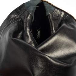 Pre Owned Tom Ford Black Leather Over the Knee Zipper Embellished Heel Boots Size 38