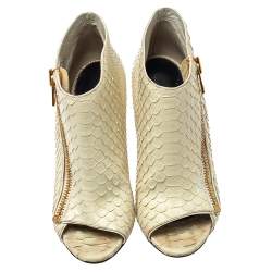 Tom Ford Off White Python Side Zip Peep Toe Booties Size 37