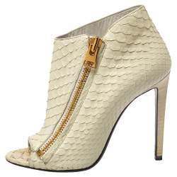 Tom Ford Off White Python Side Zip Peep Toe Booties Size 37