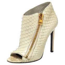 Tom Ford Off White Python Side Zip Peep Toe Booties Size 37