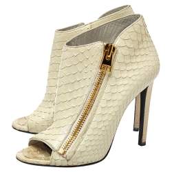Tom Ford Off White Python Side Zip Peep Toe Booties Size 37