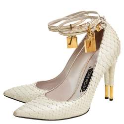 Tom Ford Off White Python Padlock Ankle Strap Pumps Size 39