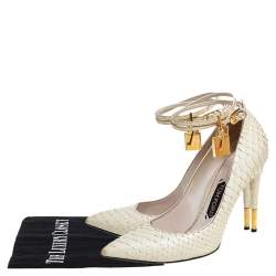 Tom Ford Off White Python Padlock Ankle Strap Pumps Size 39