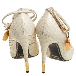 Tom Ford Off White Python Padlock Ankle Strap Pumps Size 39