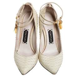 Tom Ford Off White Python Padlock Ankle Strap Pumps Size 39