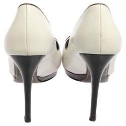 Pre Owned حذاء كعب عالي توم فورد مقدمة مدببة غطاء مقدمة جلد وجلد لامع أسود/ أبيض مقاس 39.5