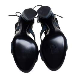 Pre Owned Tom Ford Blue Denim And Leather Cage Ankle Wrap Sandals Size 40