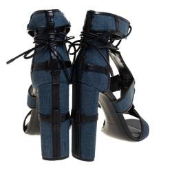 Pre Owned Tom Ford Blue Denim And Leather Cage Ankle Wrap Sandals Size 40