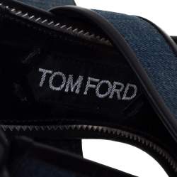 Pre Owned Tom Ford Blue Denim And Leather Cage Ankle Wrap Sandals Size 40