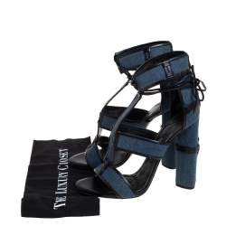 Pre Owned Tom Ford Blue Denim And Leather Cage Ankle Wrap Sandals Size 40